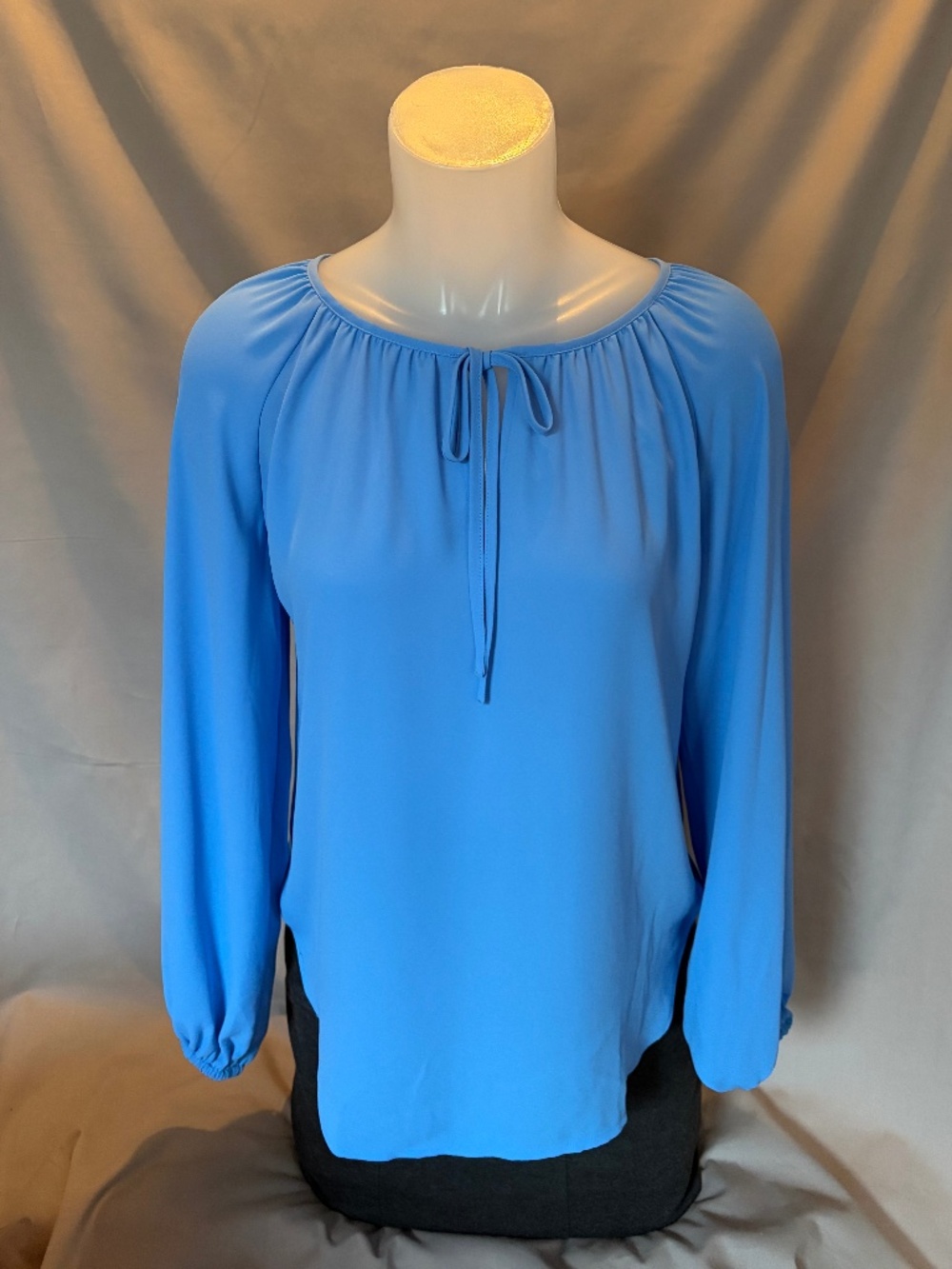 LOFT Long Sleeve Blouse with Bow String Collar, Blue color Size XXS (NWT)